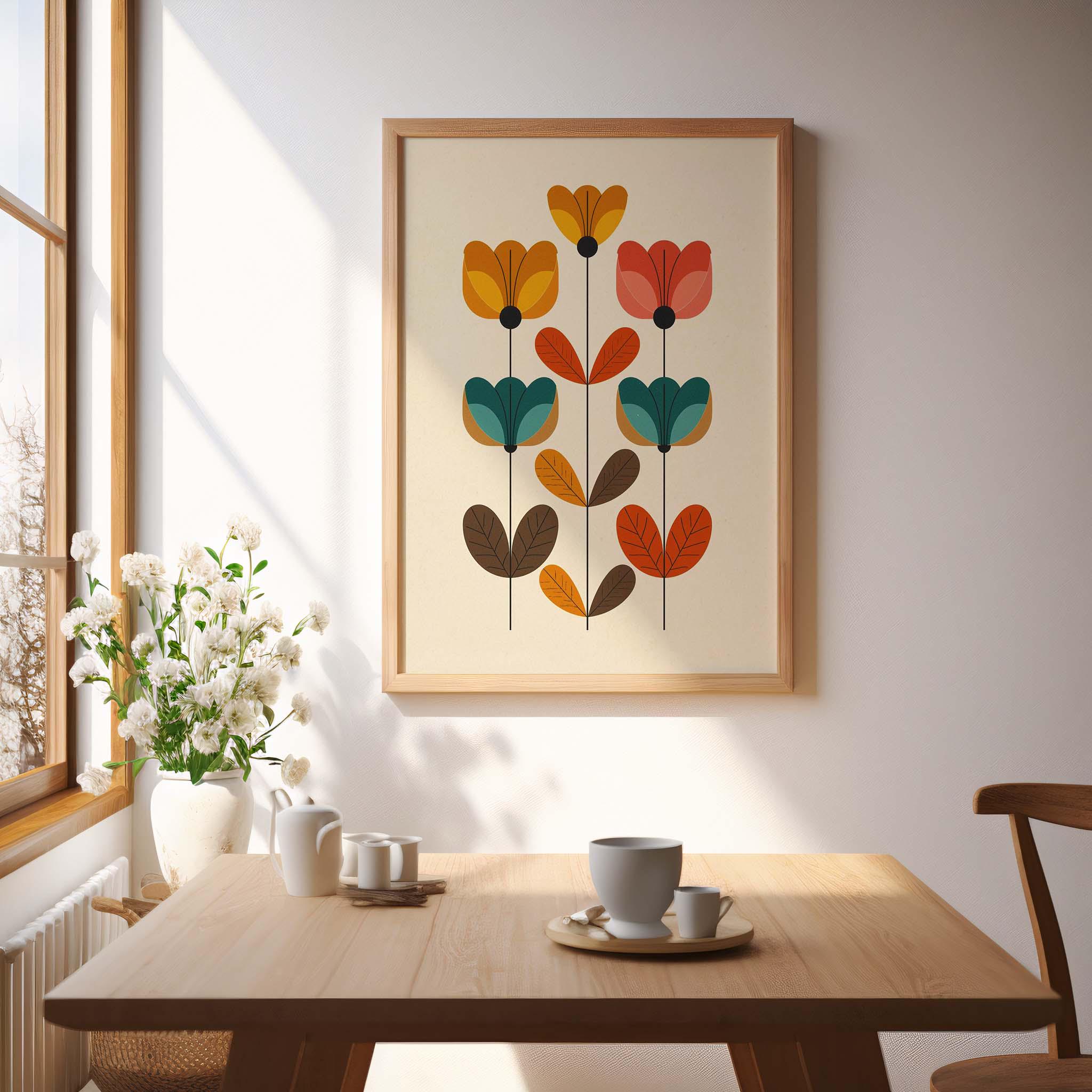 Mid Century Modern Flower Poster, Retro Botanical Wall Art Print ...