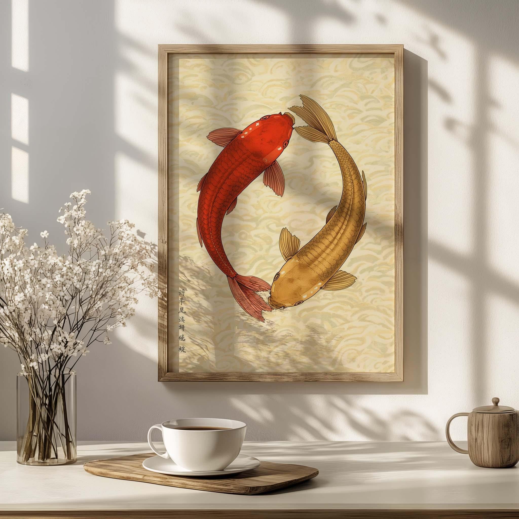 Japanese Koi Fish Wall Art Print – Yin Yang Koi Decor, Asian Minimalist ...
