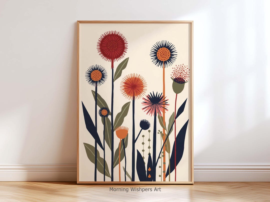 Mid Century Modern Floral Wall Art Print, Abstract Botanical Flowers ...