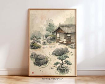 Zen Garden Japanese Wall Art Print | Traditional Japanese House Artwork | Minimalist Asian Decor | Serene Landscape Art for Home