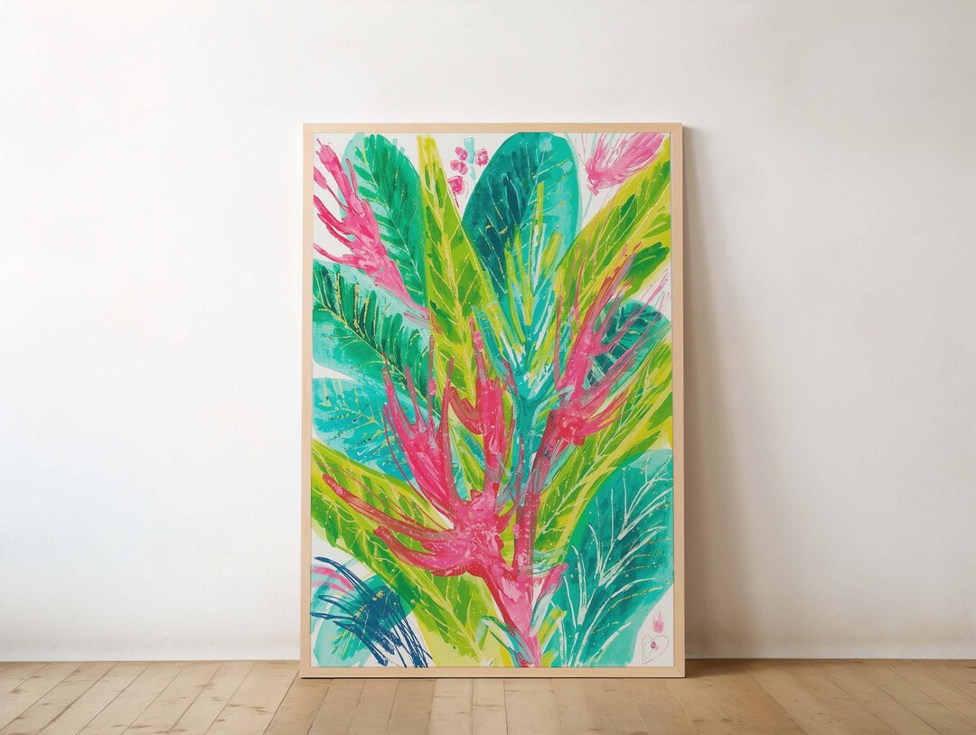 Tropical Botanical Wall Art Print –colorful Abstract Leaf Painting ...