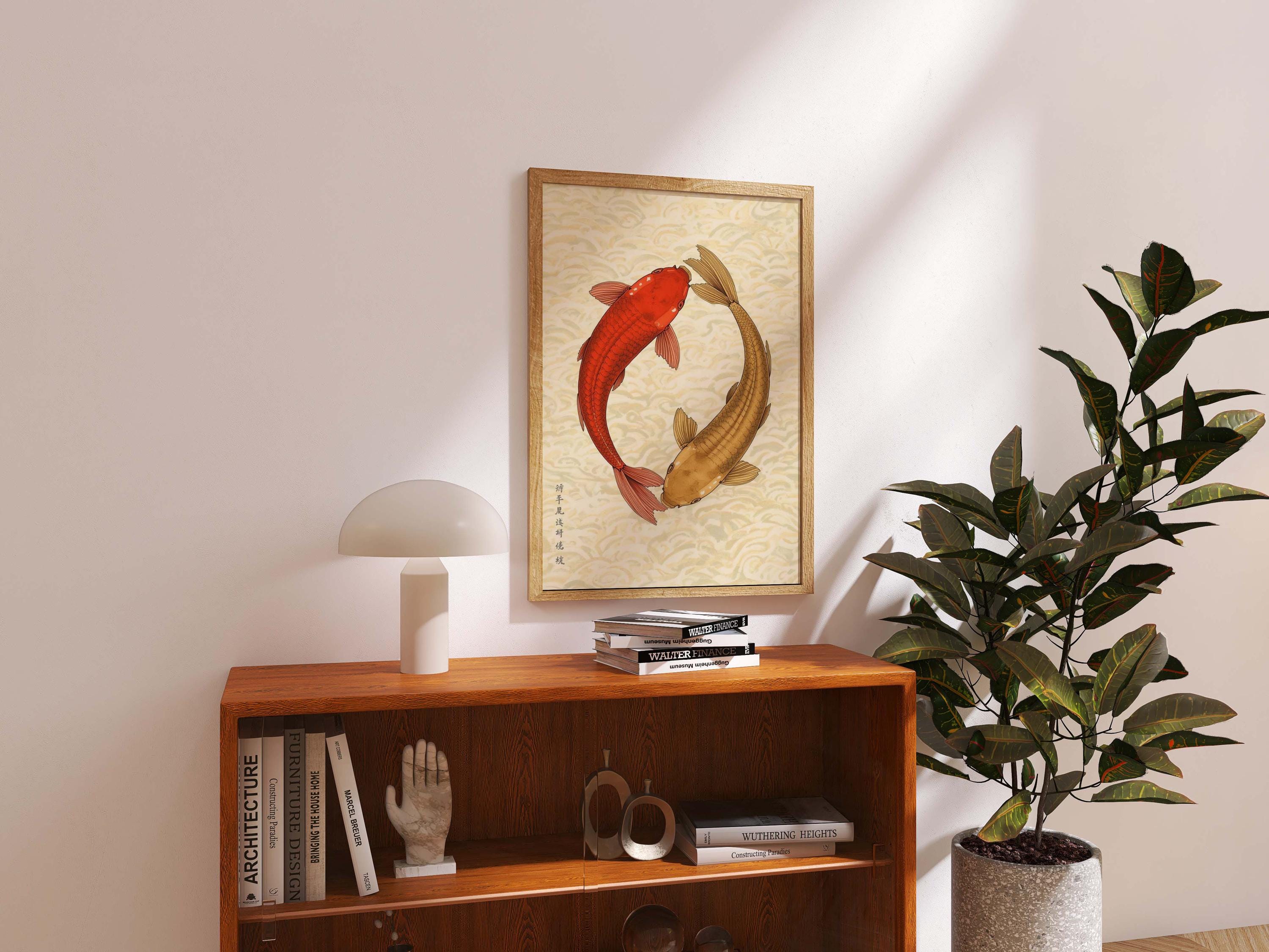 Japanese Koi Fish Wall Art Print – Yin Yang Koi Decor, Asian Minimalist ...