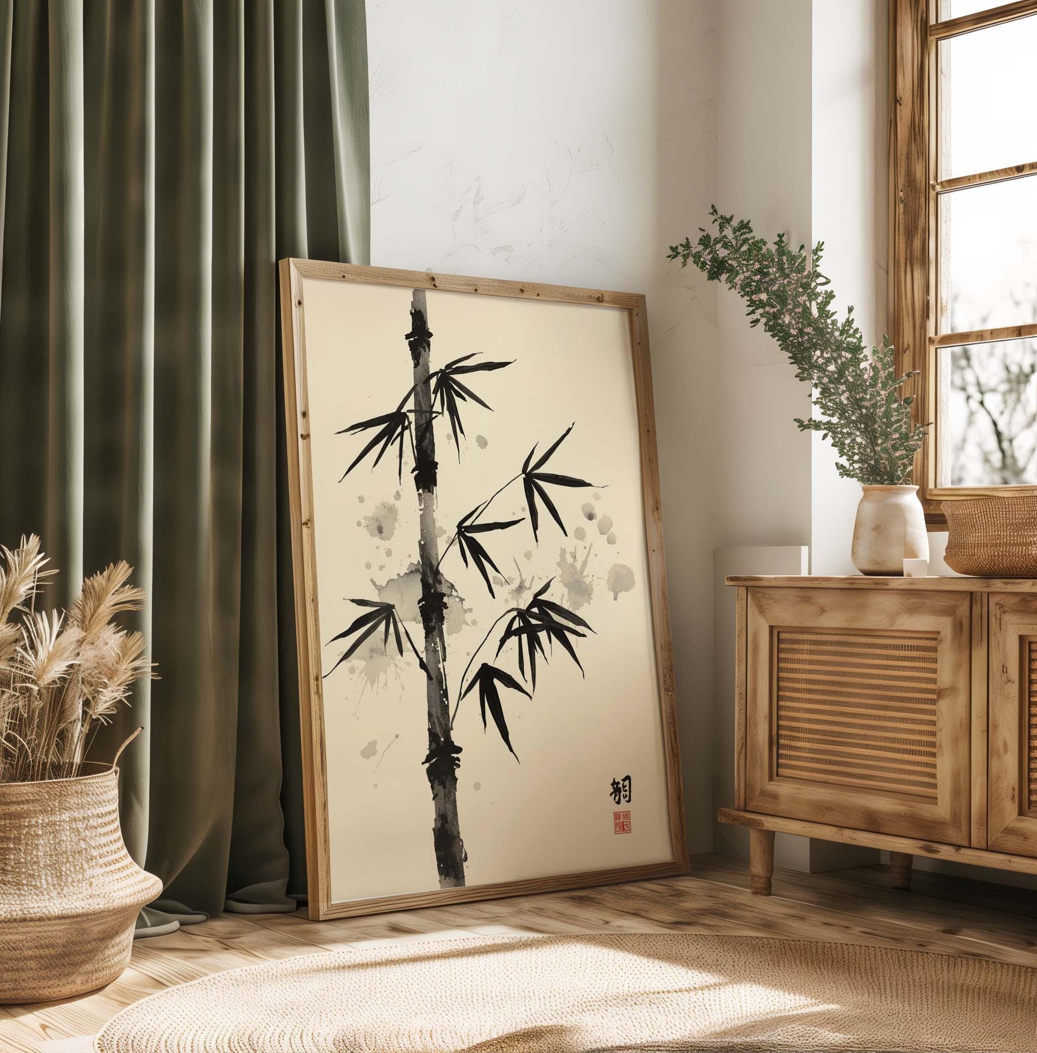 Bamboo Sumi-e Wall Art Print Japanese Ink Painting | Zen Minimalist ...