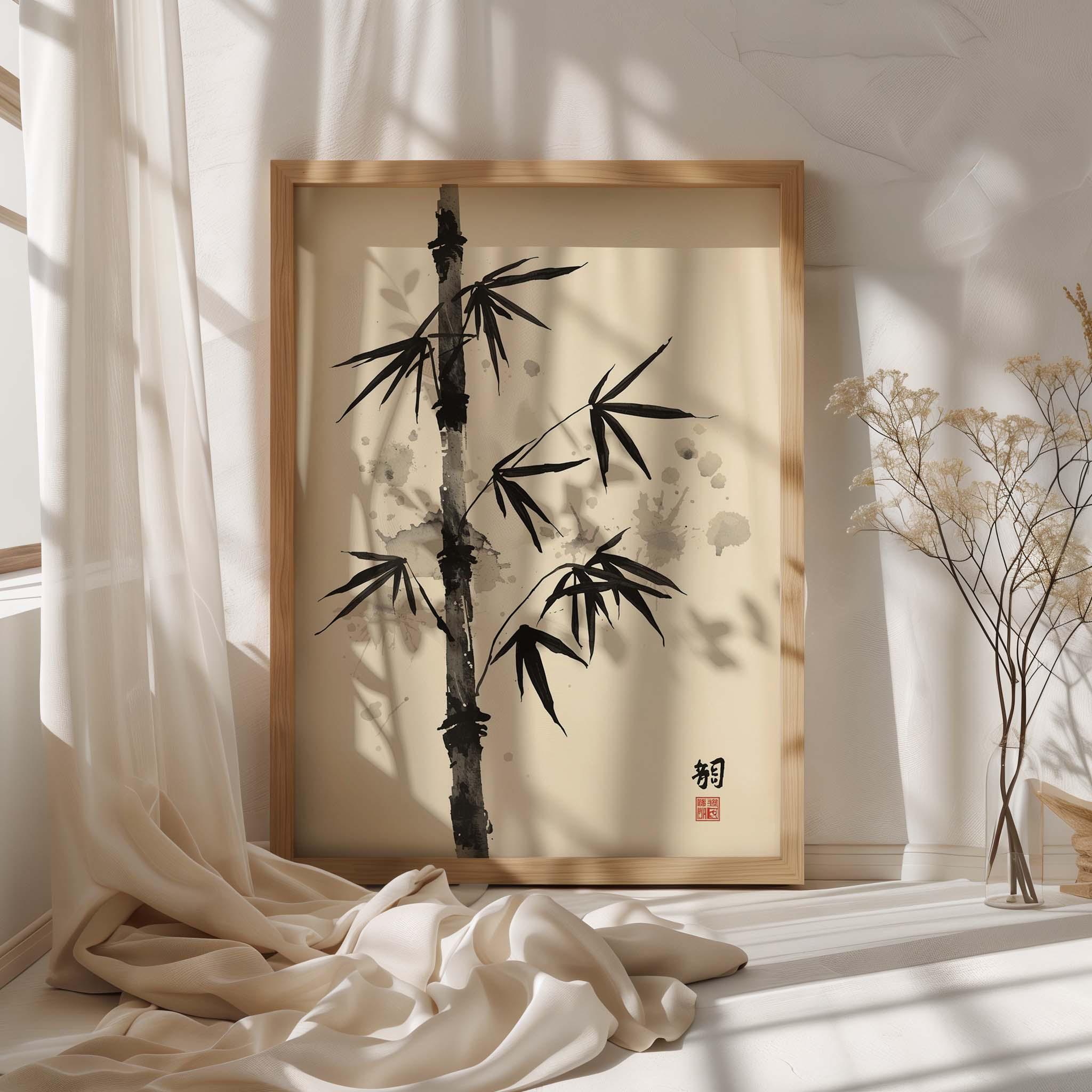 Bamboo Sumi-e Wall Art Print Japanese Ink Painting | Zen Minimalist ...