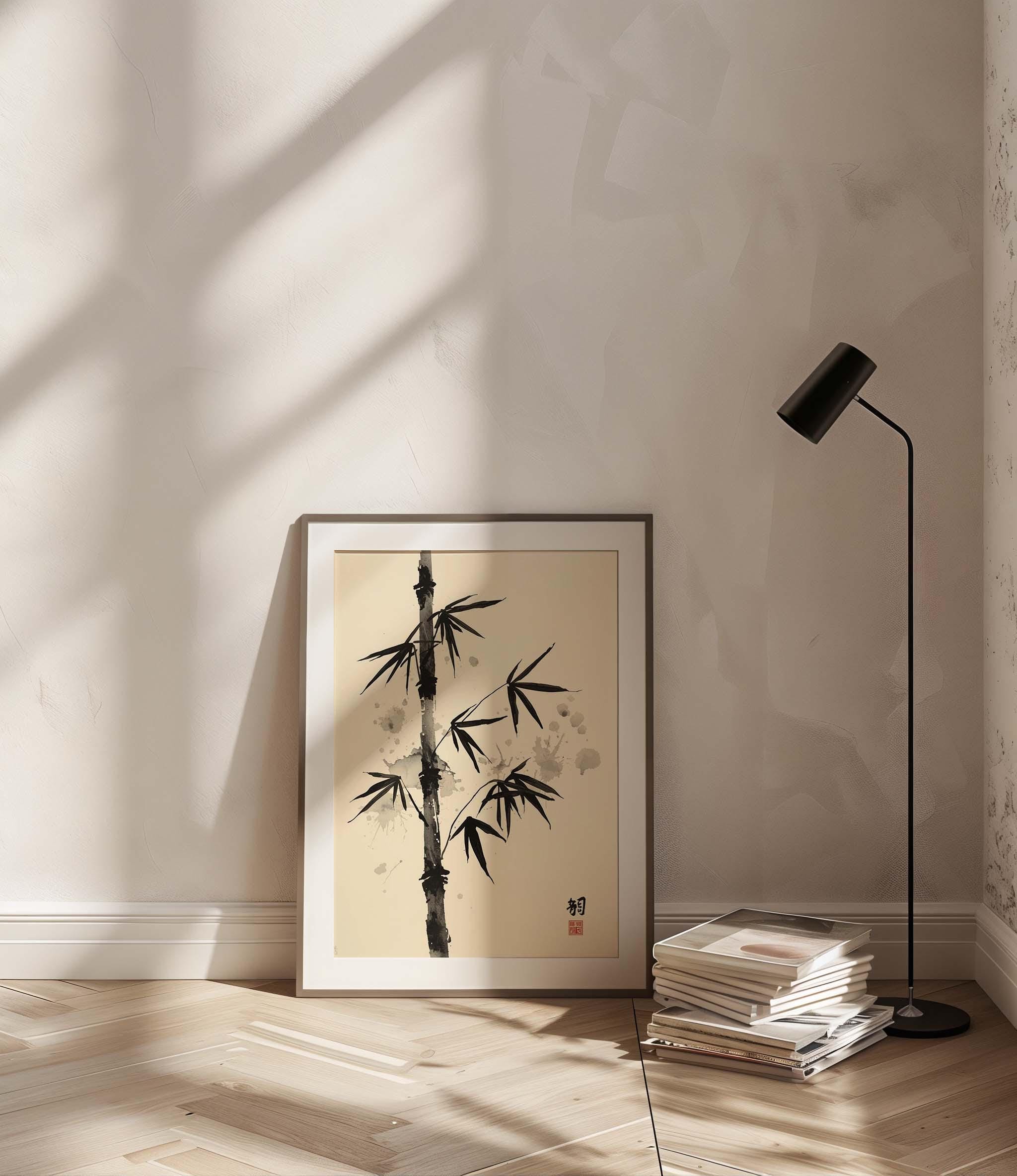 Bamboo Sumi-e Wall Art Print Japanese Ink Painting | Zen Minimalist ...