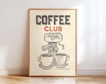 Espresso Machine Coffee Wall Art | Vintage Coffee Poster Print  | Minimalist Kitchen Decor | Cafe Barista Art | Retro Coffee Lover Gift