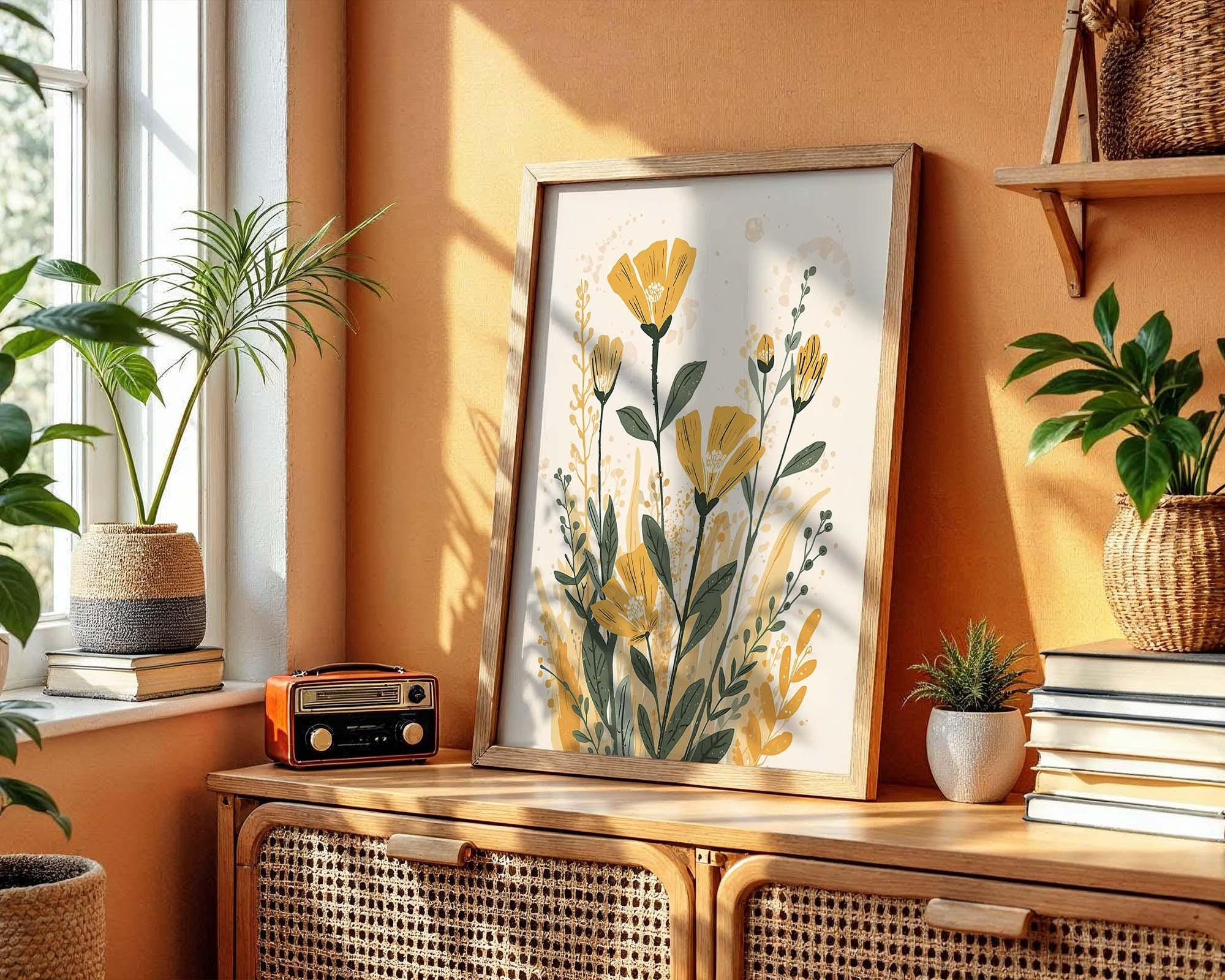 Cottagecore Yellow Wildflower Wall Art, Vintage Botanical Print ...