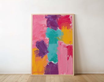 Colorful Abstract Wall Art, Modern Brushstroke Painting Print, Vibrant Textured Artwork, Bold Color Contemporary Canvas