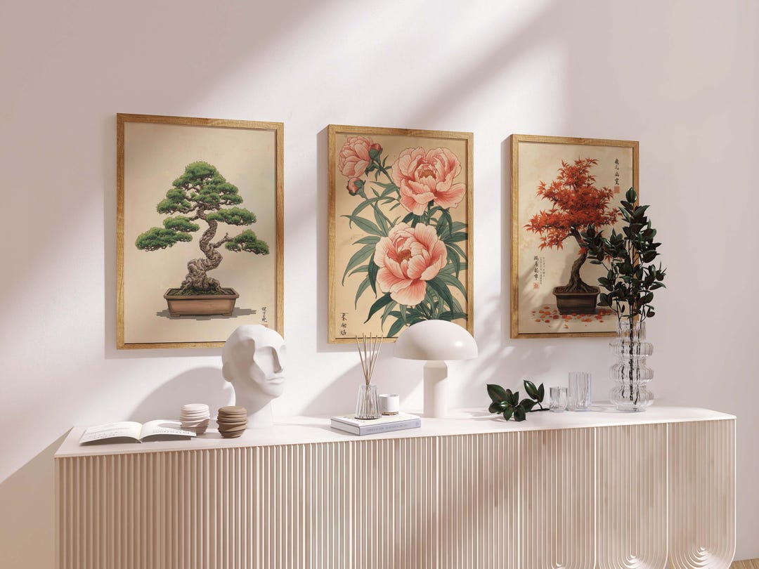 Japandi Fine Art Set of 3 | Curated Japanese Bonsai & Botanical Prints ...
