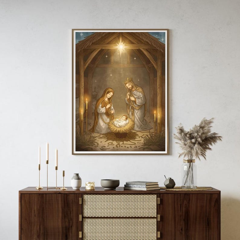 Holy Family Nativity Scene Wall Art – Jesus Mary Joseph Christmas Print ...