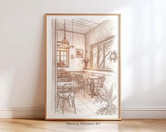 Coffee Poster – Cozy Coffee Shop Wall Art, Rustic Cafe Art Print, Minimalist Coffee Illustration, Neutral Aesthetic Kitchen & Barista Decor