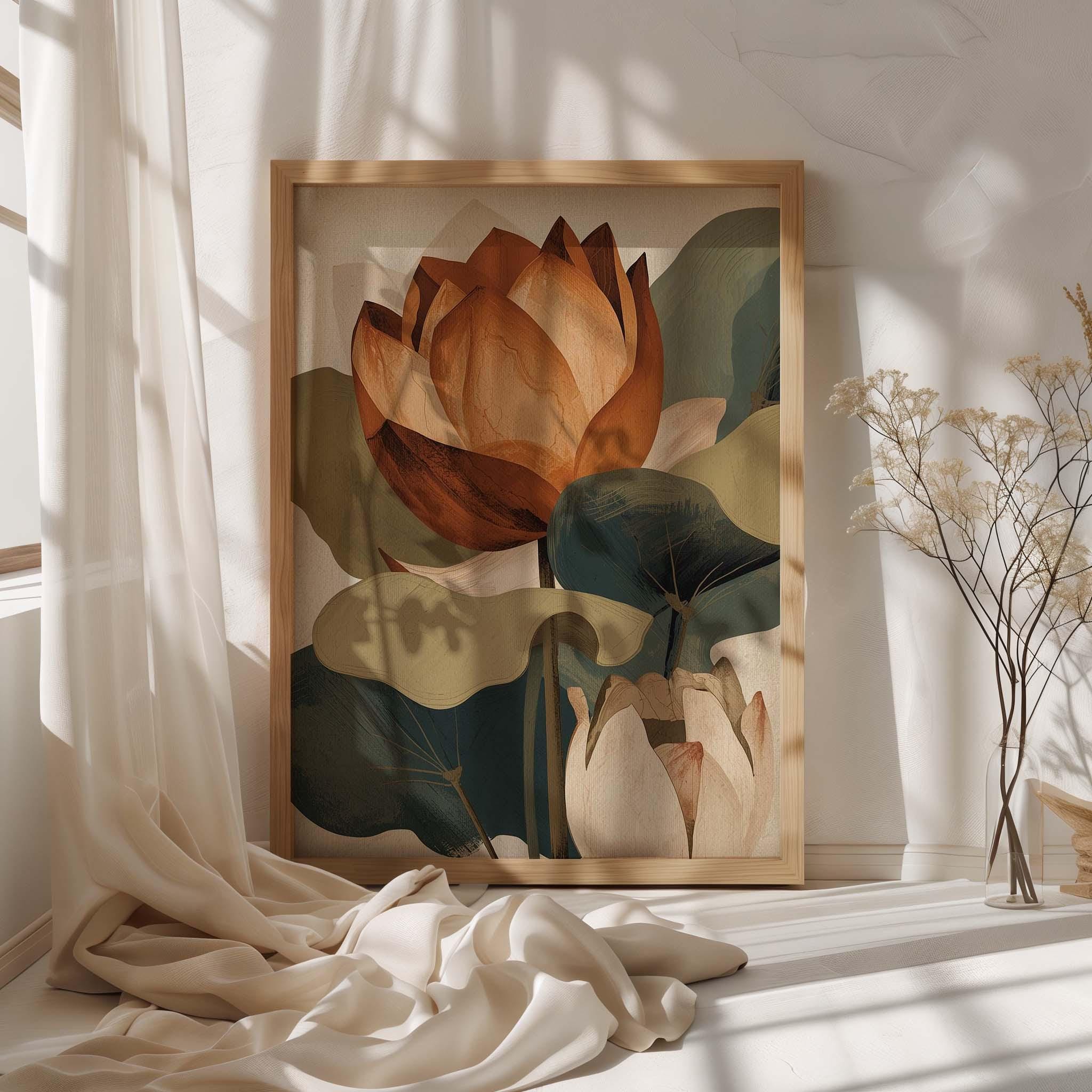 Boho Lotus Flower Wall Art Print, Minimalist Botanical Poster ...