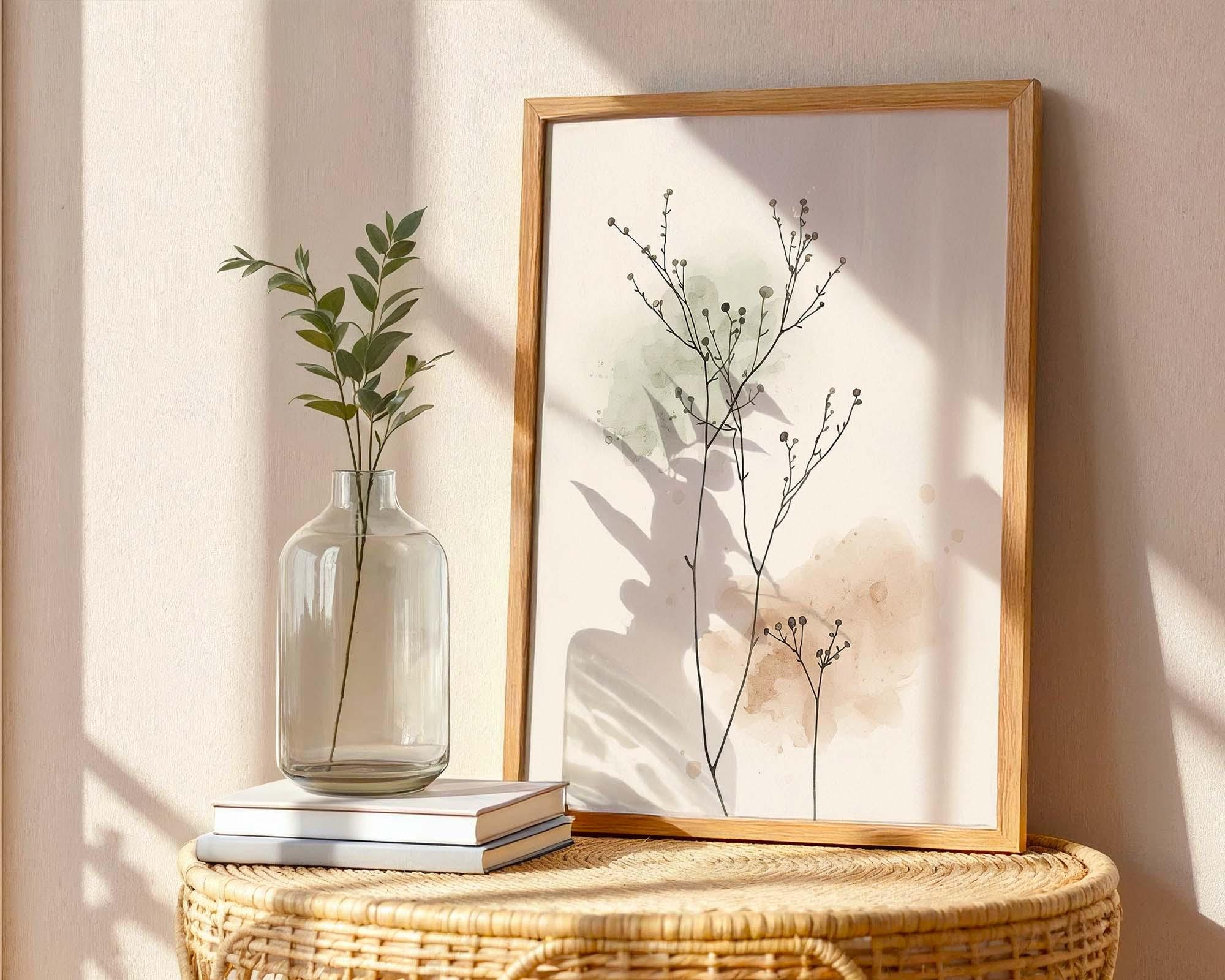 Minimalist Botanical Line Art Print – Neutral Japandi Wall Art , Boho ...