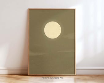 Zen Full Moon Wall Art, Japandi Minimalist Print, Minimalist Moon Wall Art Print, Scandinavian Moon Artwork, Soft Neutral Home Decor