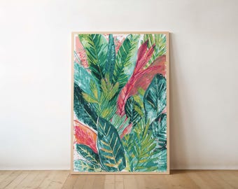 Tropical Leaf Wall Art Print, Vibrant Jungle Botanical Poster, Modern Green Plant Illustration, Colorful Nature Decor for Living Room