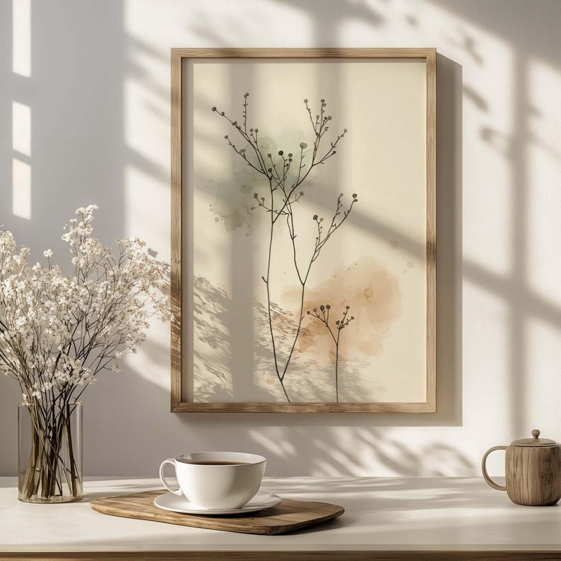 Minimalist Botanical Line Art Print – Neutral Japandi Wall Art , Boho ...