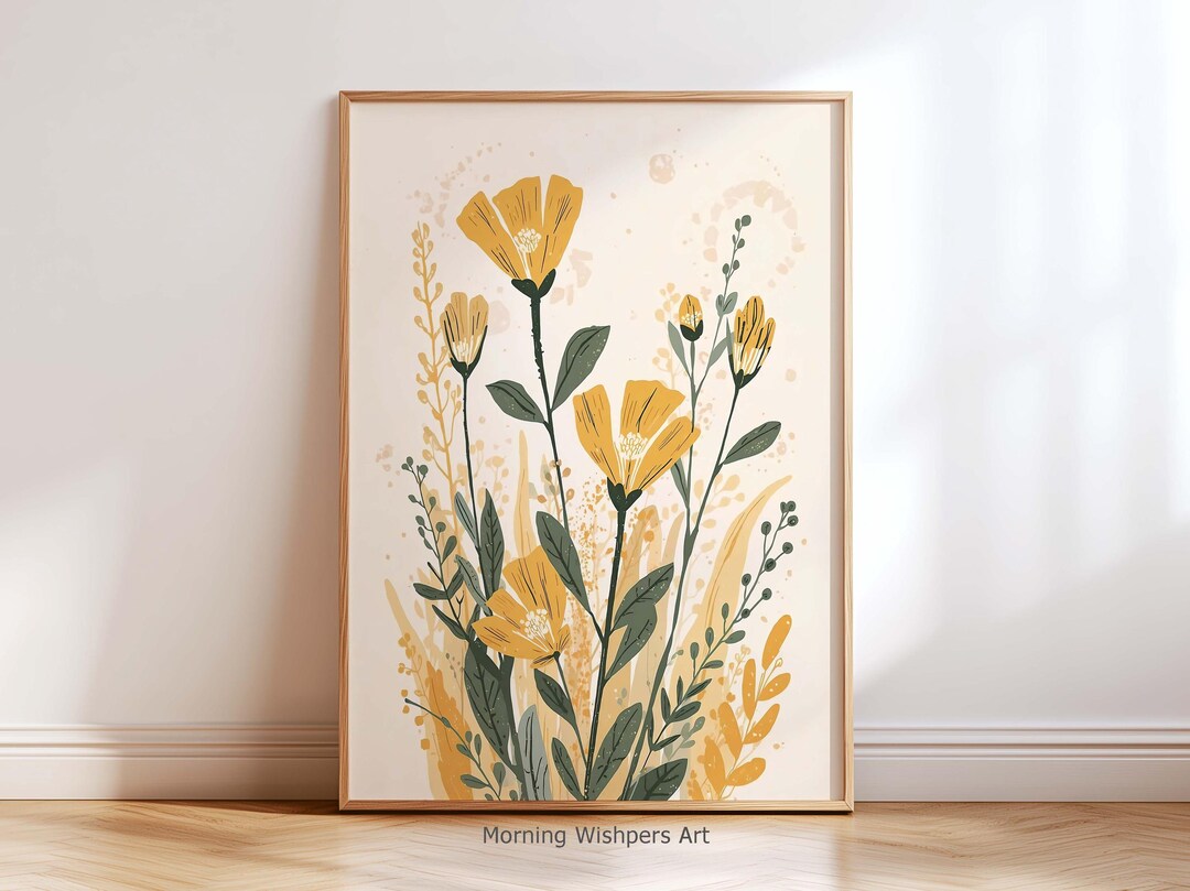 Cottagecore Yellow Wildflower Wall Art, Vintage Botanical Print ...