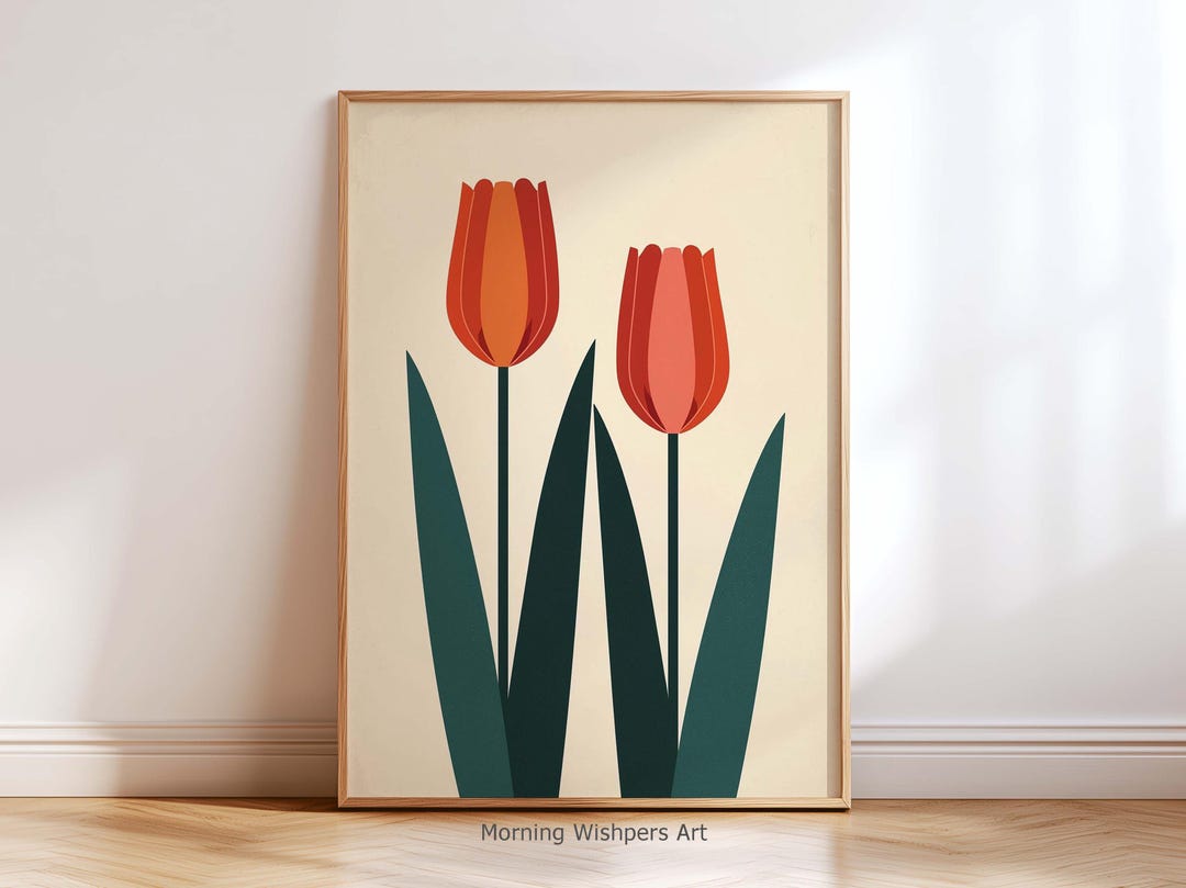 Mid Century Modern Tulip Wall Art Print, Minimal Floral Botanical ...