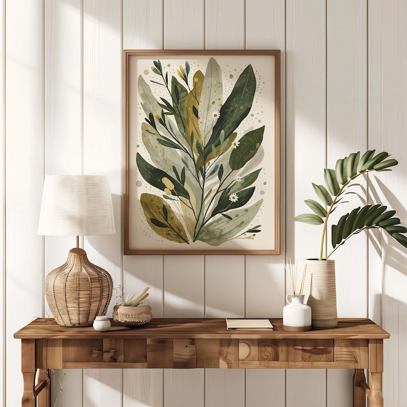 Botanical Wall Art Set of 3 – Neutral Green Leaf Prints, Minimalist ...