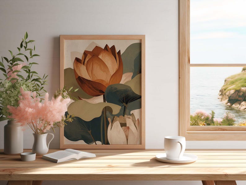 Boho Lotus Flower Wall Art Print, Minimalist Botanical Poster ...