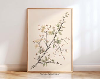 Japandi Botanischer Wandkunst Druck - Minimalistisches japanisches Blumenplakat, neutrales Naturdekor, Zen ästhetisches Kunstwerk Japandi Geschenk