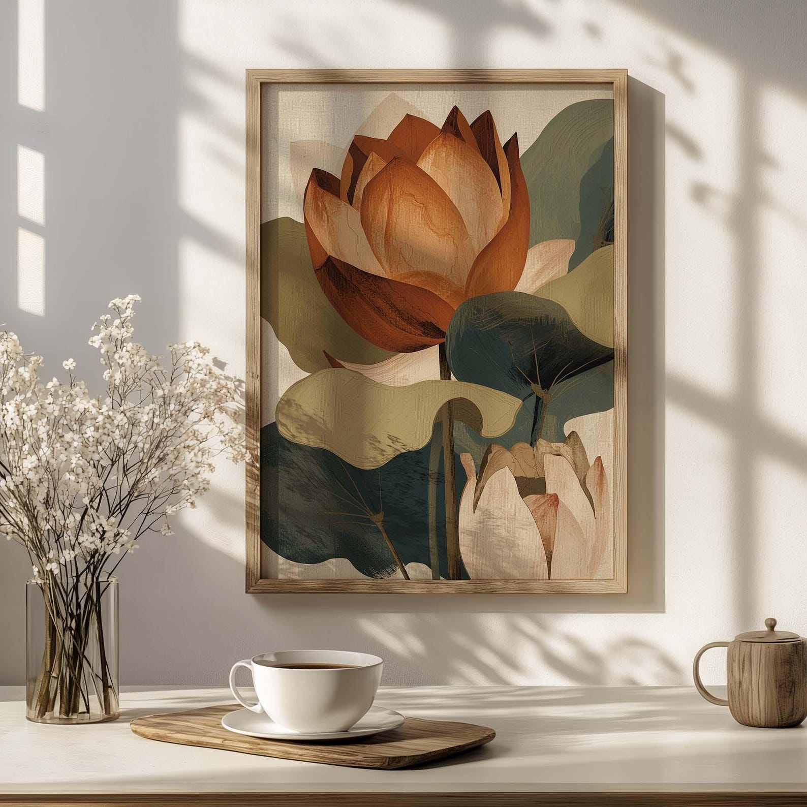 Boho Lotus Flower Wall Art Print, Minimalist Botanical Poster ...