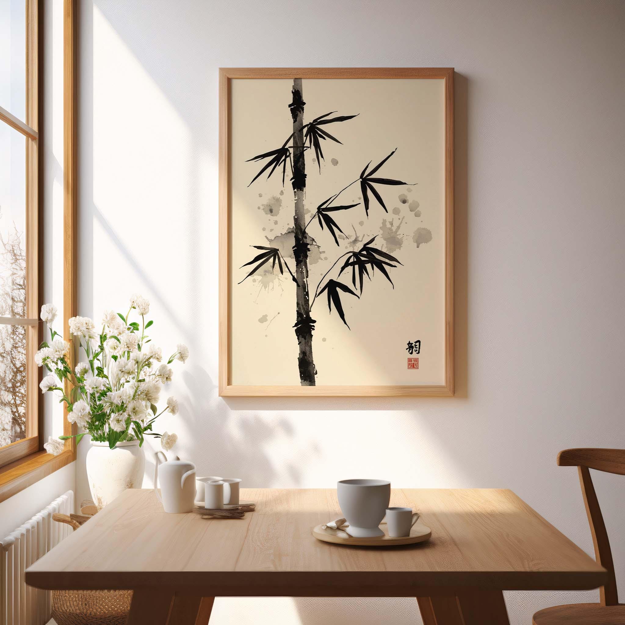Bamboo Sumi-e Wall Art Print Japanese Ink Painting | Zen Minimalist ...
