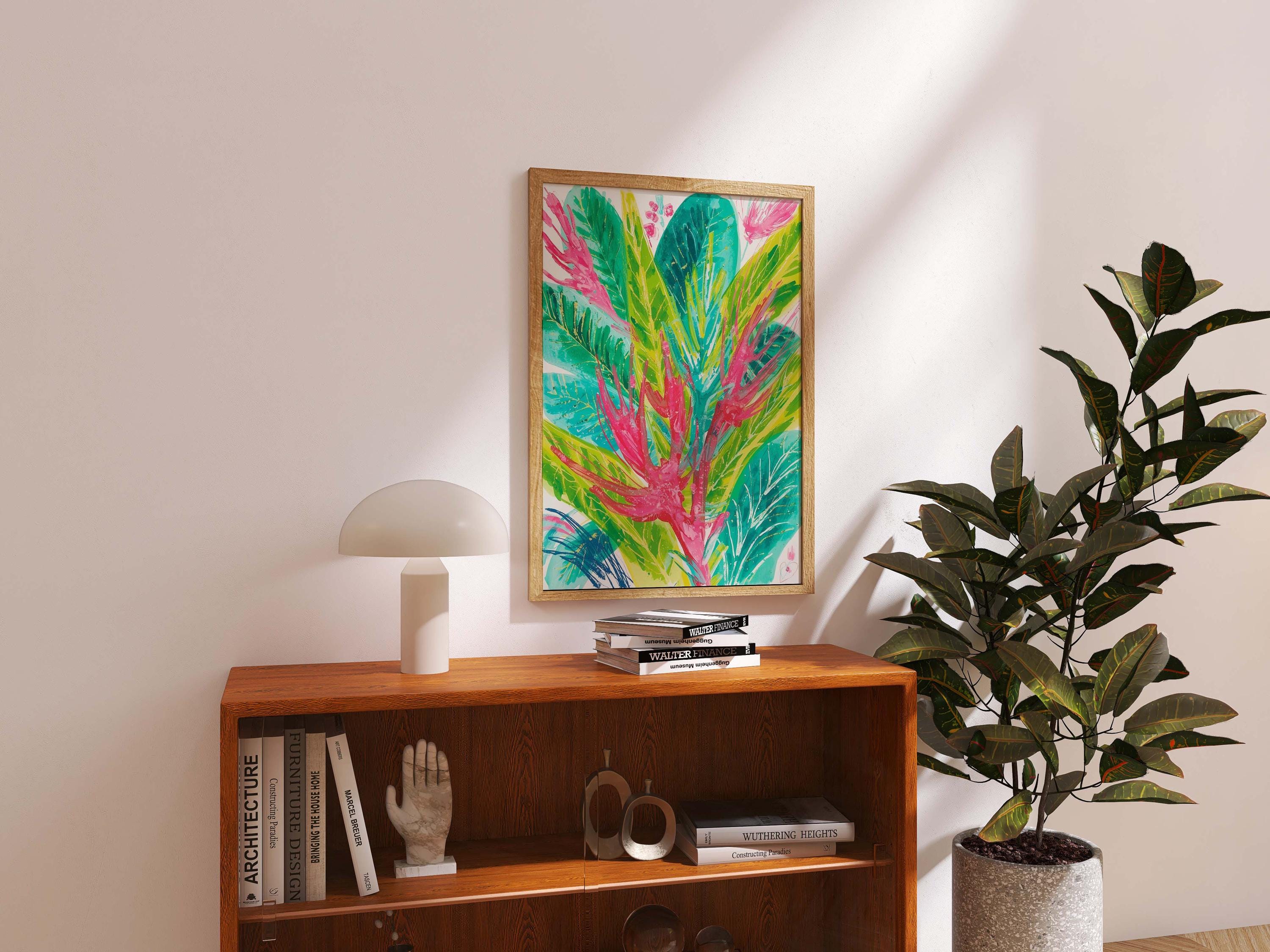 Tropical Botanical Wall Art Print –colorful Abstract Leaf Painting ...