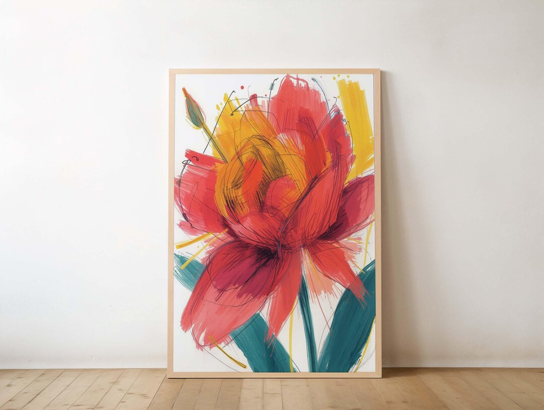 Abstract Flower Wall Art Print, Colorful Floral Painting, Modern ...