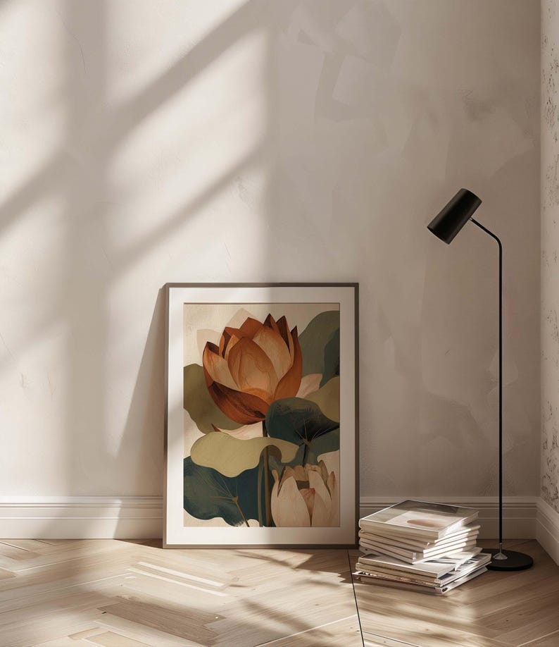 Boho Lotus Flower Wall Art Print, Minimalist Botanical Poster ...
