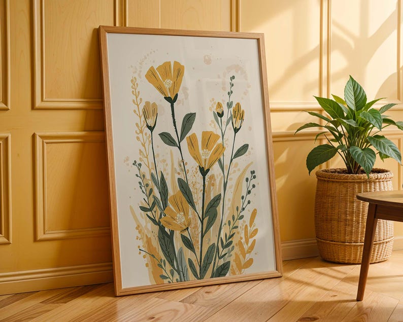 Cottagecore Yellow Wildflower Wall Art, Vintage Botanical Print ...