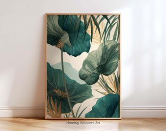 Lámina decorativa botánica tropical para pared, póster de hoja verde, decoración minimalista de la jungla, lámina moderna de naturaleza para sala de estar, ilustración boho de plantas