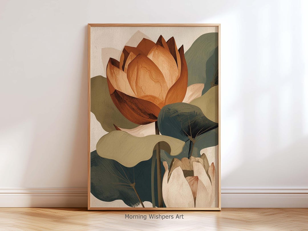 Boho Lotus Flower Wall Art Print, Minimalist Botanical Poster ...