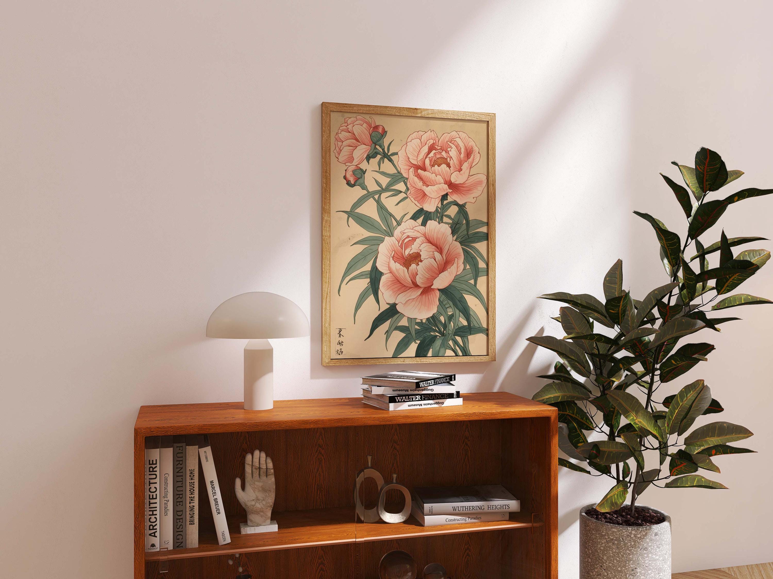Japanese Peony Wall Art Print – Vintage Ukiyo-e Botanical Decor ...