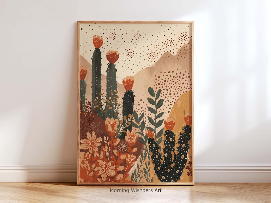 Boho Desert Cactus Wall Art Print, Southwest Botanical Poster ...