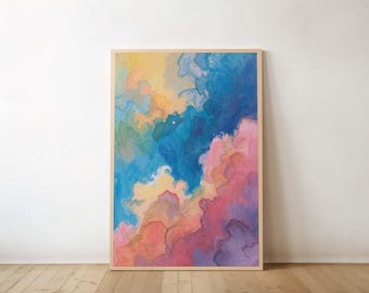 Colorful Abstract Cloud Wall Art Print – Modern Pastel Painting for Living Room Decor
