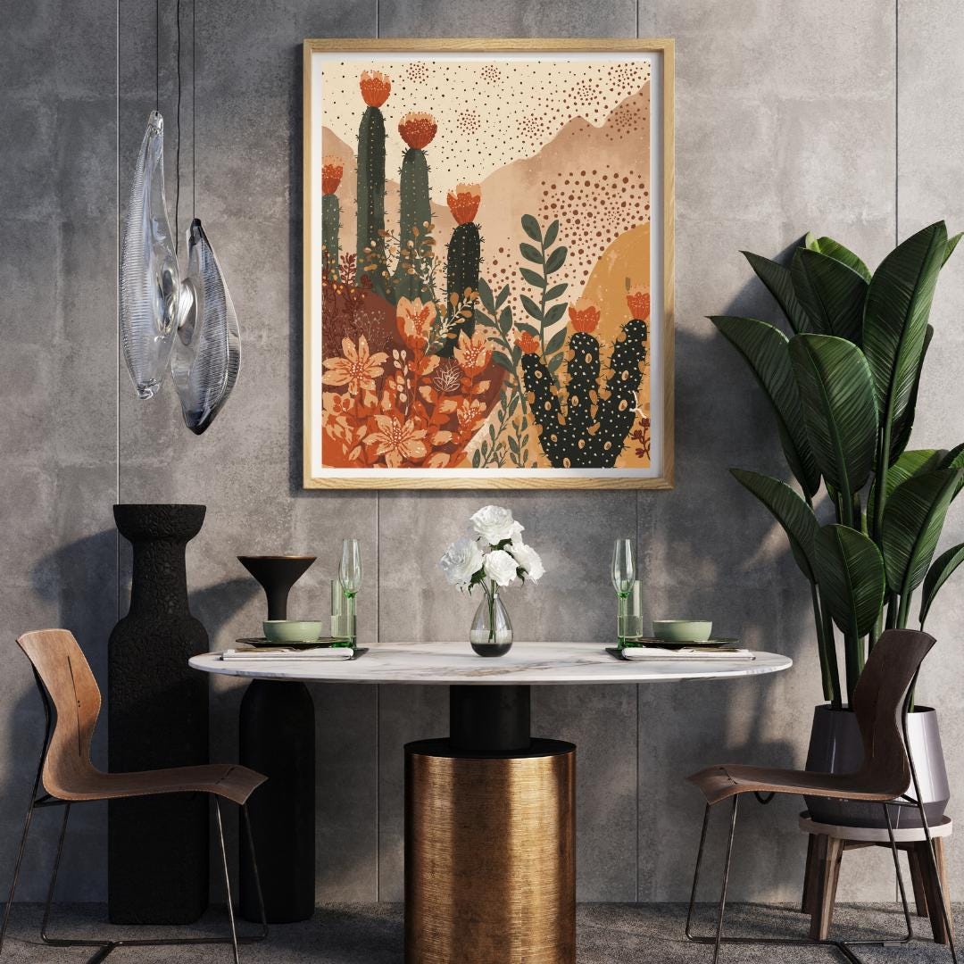 Boho Desert Cactus Wall Art Print, Southwest Botanical Poster ...