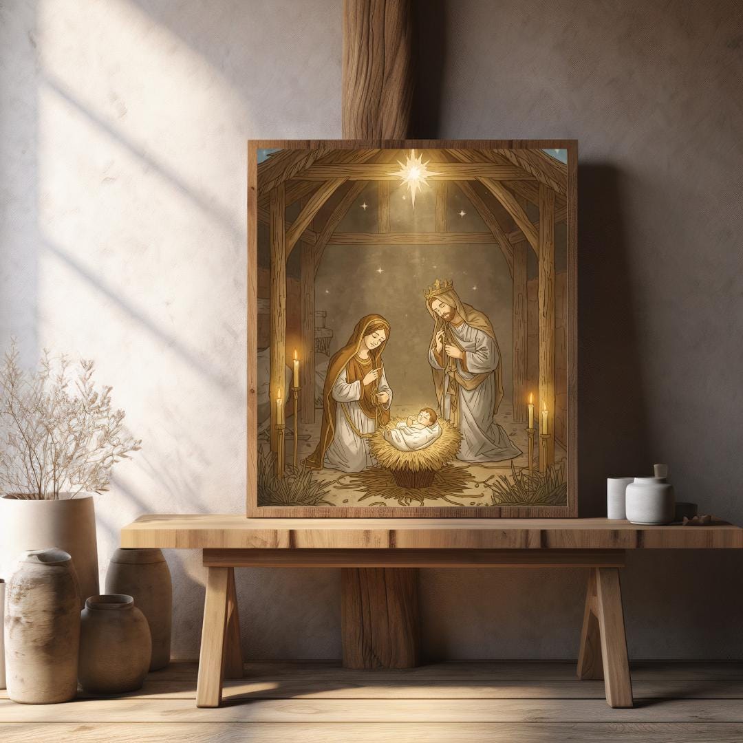 Holy Family Nativity Scene Wall Art – Jesus Mary Joseph Christmas Print ...