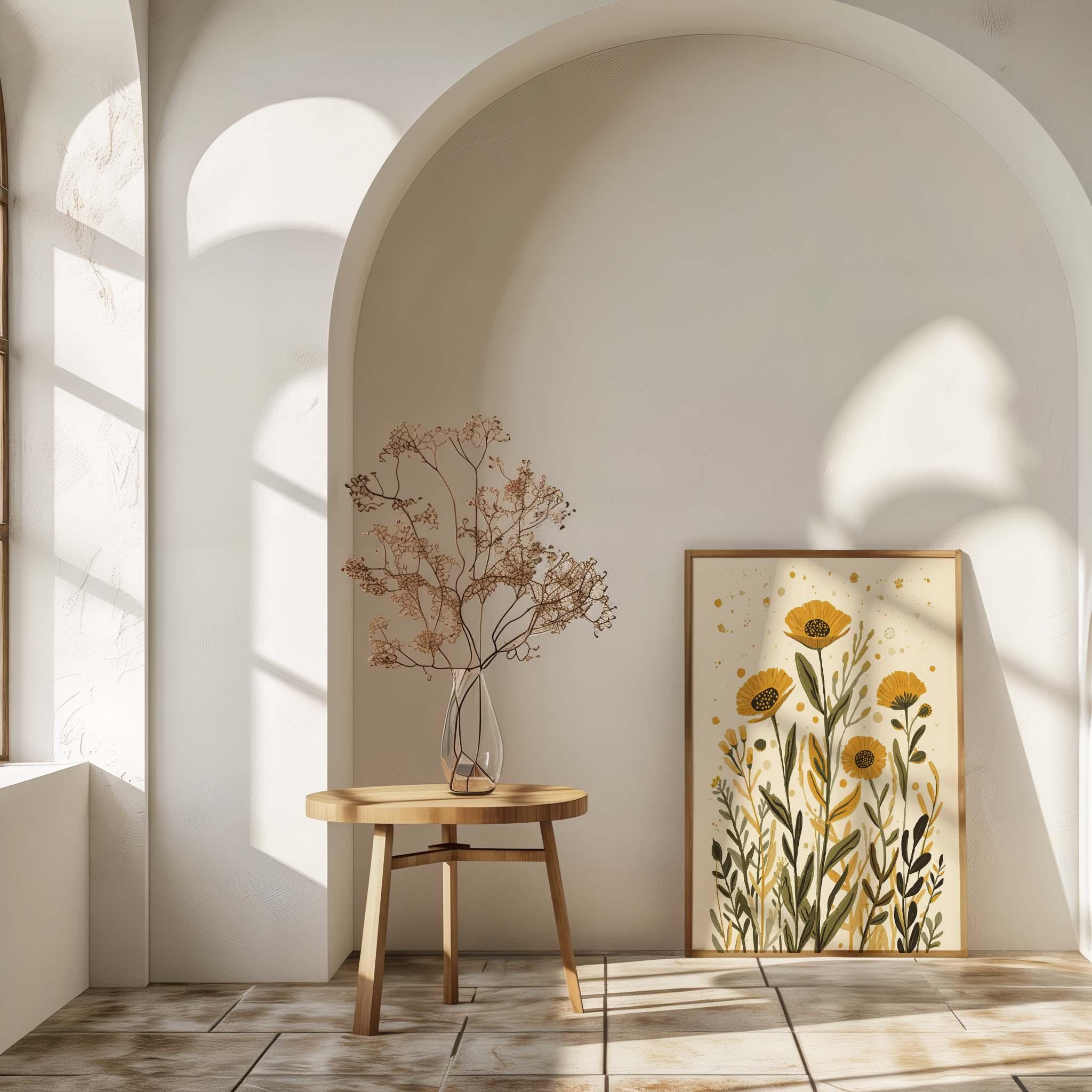 Botanical Wall Art Set of 3 | Yellow Floral Prints, Modern Minimalist ...