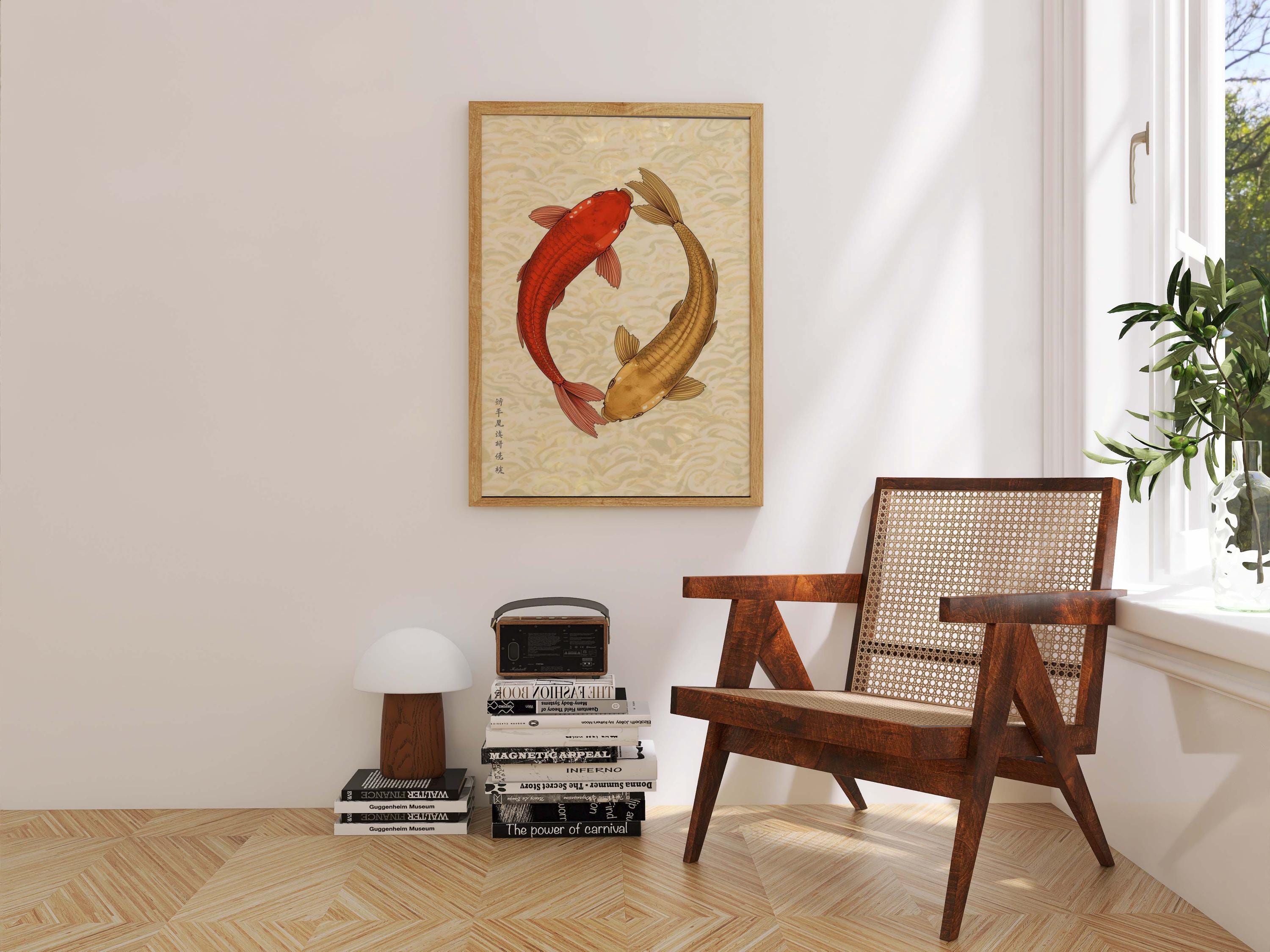 Japanese Koi Fish Wall Art Print – Yin Yang Koi Decor, Asian Minimalist ...