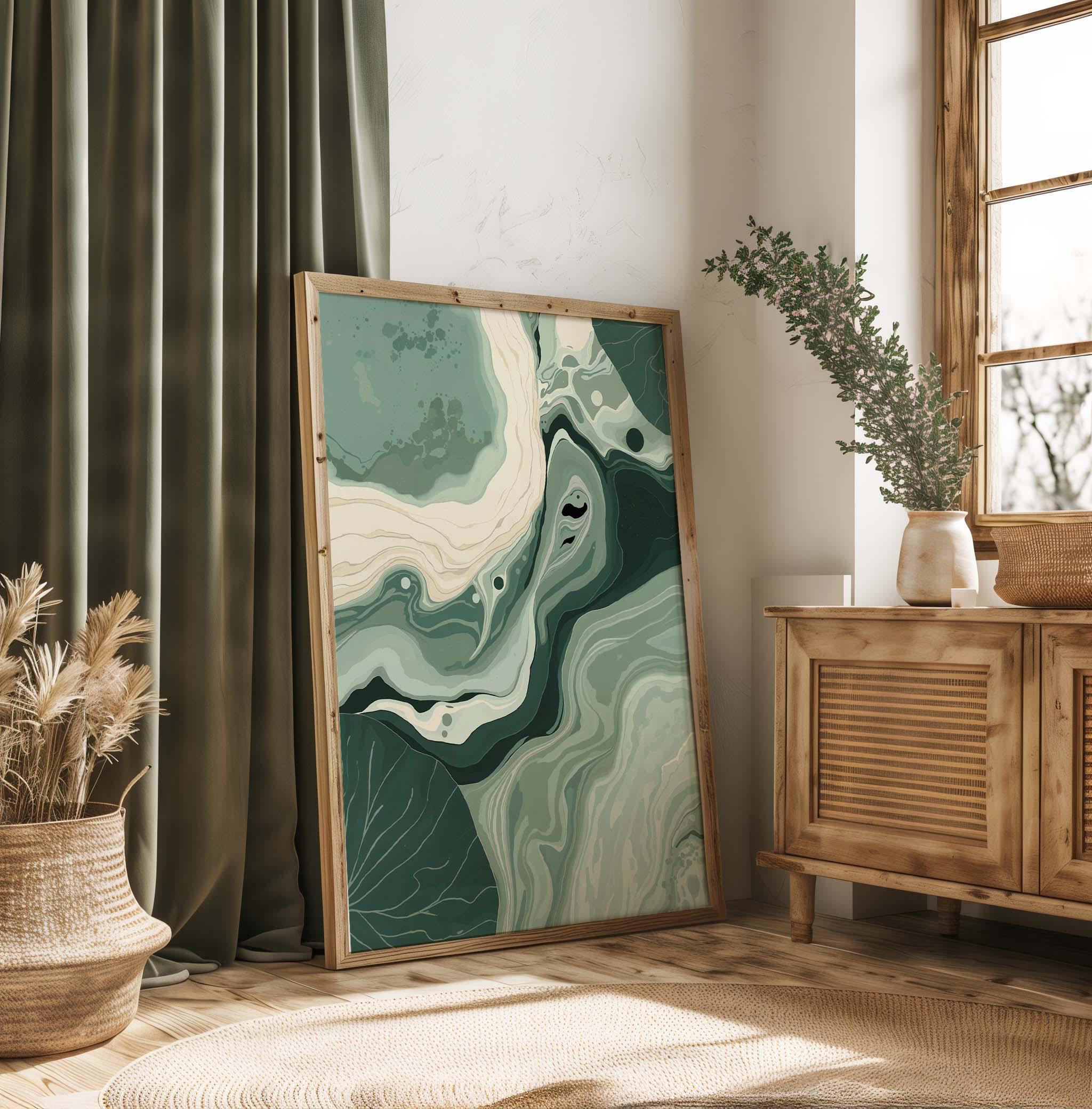 Sage Green Abstract Wall Art Print, Modern Minimalist Fluid Painting ...