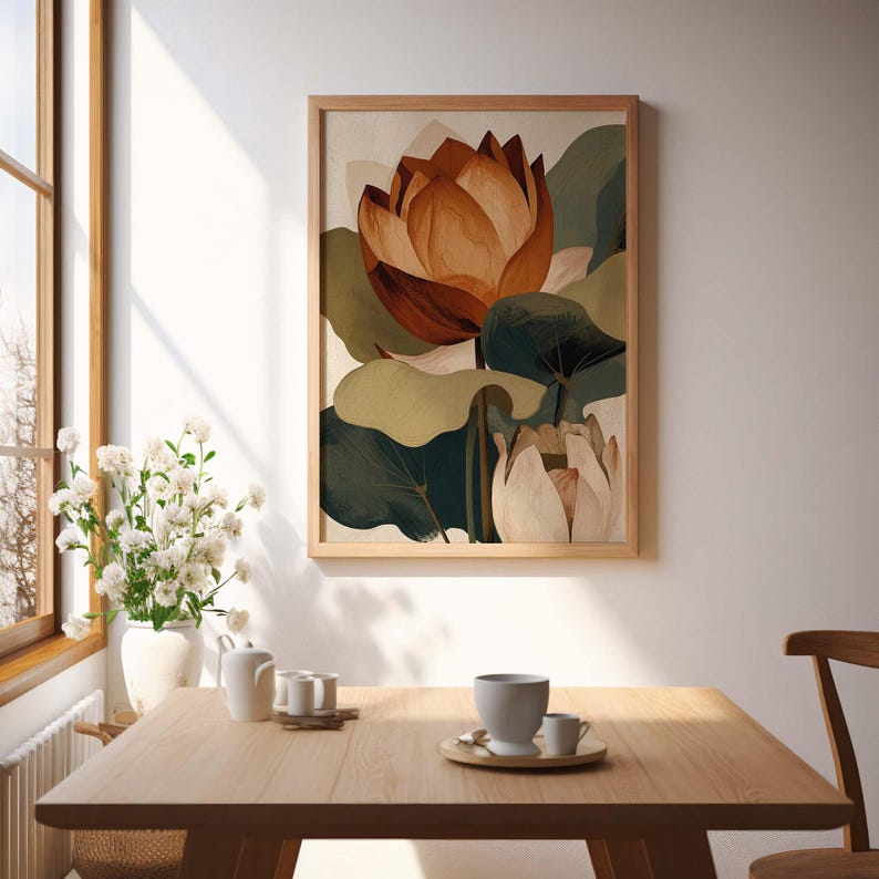 Boho Lotus Flower Wall Art Print, Minimalist Botanical Poster ...