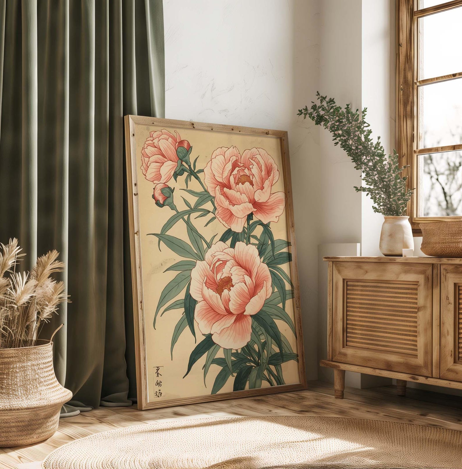 Japanese Peony Wall Art Print – Vintage Ukiyo-e Botanical Decor ...
