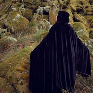 Black Cape stretch Velvet Costume Cape Fairytale Fantasy Cloak druid witch wicca medieval image 5