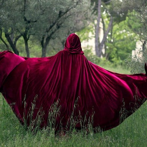 Burgundy Red Riding Hood Stretch Velvet Cape Costume Cape