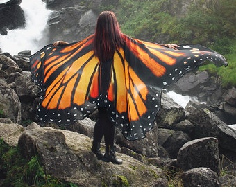 Butterfly wings Monarch cape costume adult Fairy wings chiffon belly dance cloak orange Festival Clothing