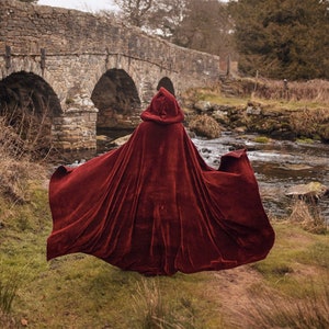 Red Velvet Cape Hooded Cloak Riding Hood cloak with train very long