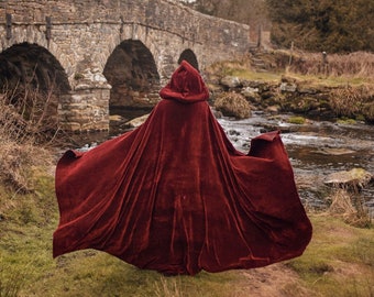 Red Velvet Cape Hooded Cloak Riding Hood cloak with train very long