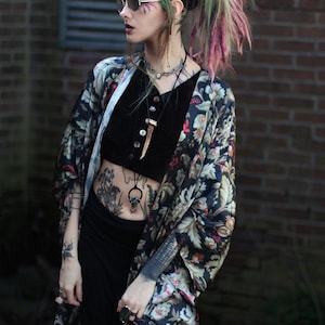 Silky Kimono Robe: Bohemian Summer Cardigan, Victorian Floral Jacket