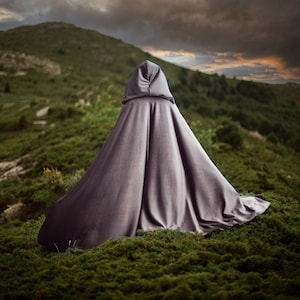 Silver Velvet cape dark grey hooded cloak, medieval elven fantasy costume cape with hood
